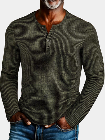 Gary | Men's Ribbed Knit Long Sleeve Henley Top