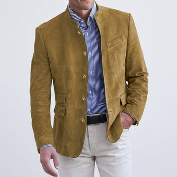 Oliver | Smart Men's Mandarin Collar Stand Up Casual Suede Blazer
