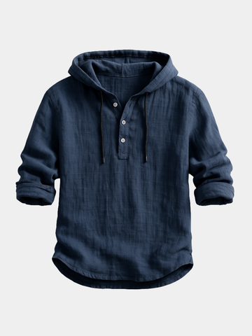 Sebastian | Men's Cotton Linen Hooded Henley Shirt
