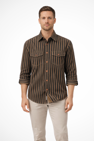Ethan | Men's Striped Washed Cotton Long Sleeve Shirt