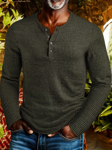 Jackie | Men's  Ribbed Long Sleeve Henley Top