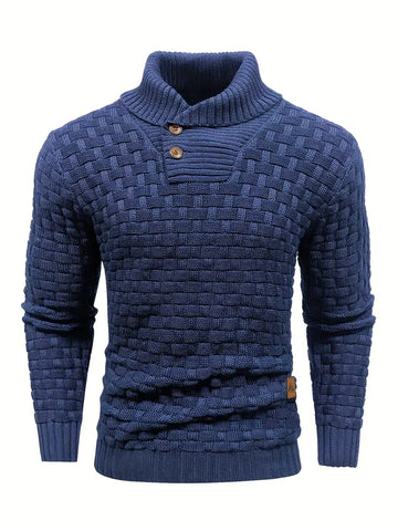 Ethan | Men's Basketweave Knit Shawl Collar Button Jumper
