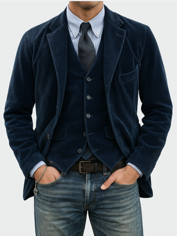 Ewan | Men's Corduroy Velvet Blazer & Waistcoat Suit Set