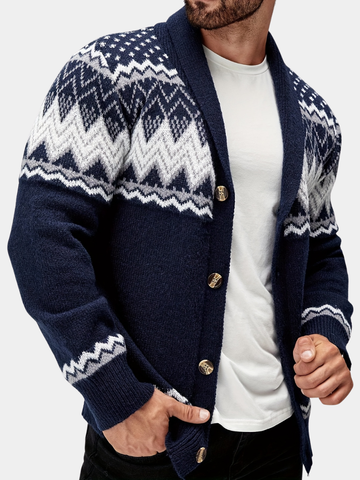 Sebastian | Men's Geometric Fair Isle Shawl Collar Cardigan