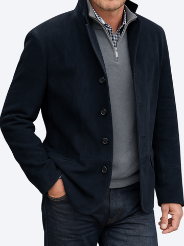 Laurent | Men's Suede Stand Collar Button Front Jacket