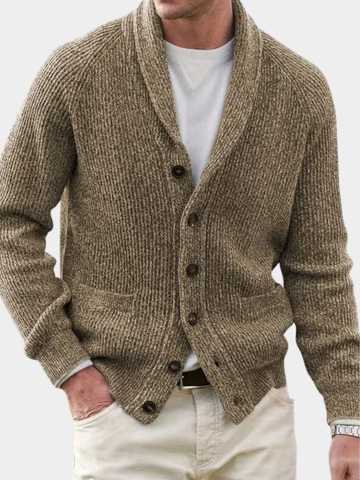 Ethan | Men's Flecked Knit Shawl Collar Button Cardigan