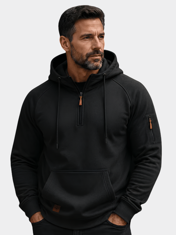 Ethan | Men's Half Zip Kangaroo Pocket Hooded Sweatshirt