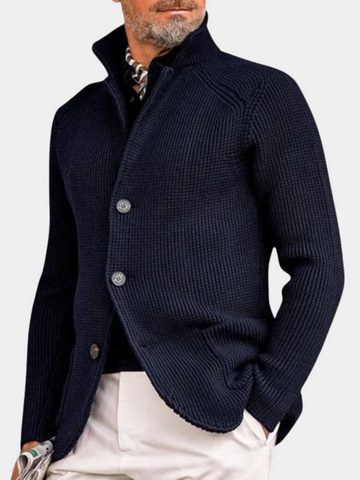 Uren | Men's  Ribbed Knit Stand Collar Button Cardigan