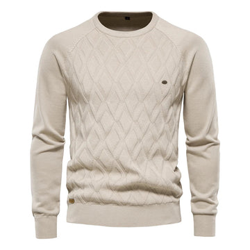 Lucas | Men's Diamond Textured Knit Crew Neck Jumper