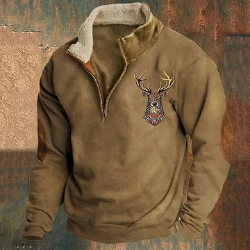 Pascal | Men's Stag Print Quarter Zip Fleece Jumper