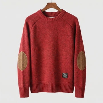 Athan | Men's Suede Elbow Patches Crew Neck Knit Jumper