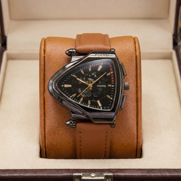 Solse | Men's Leather Triangle Shield Skeleton Wrist Watch