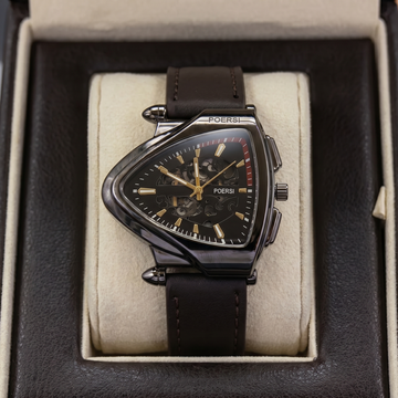 Thalvex | Men's Brown Leather Triangular Skeleton Dial Watch