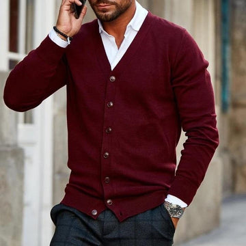 Leo | Men's V Neck Button Through Knitted Cardigan